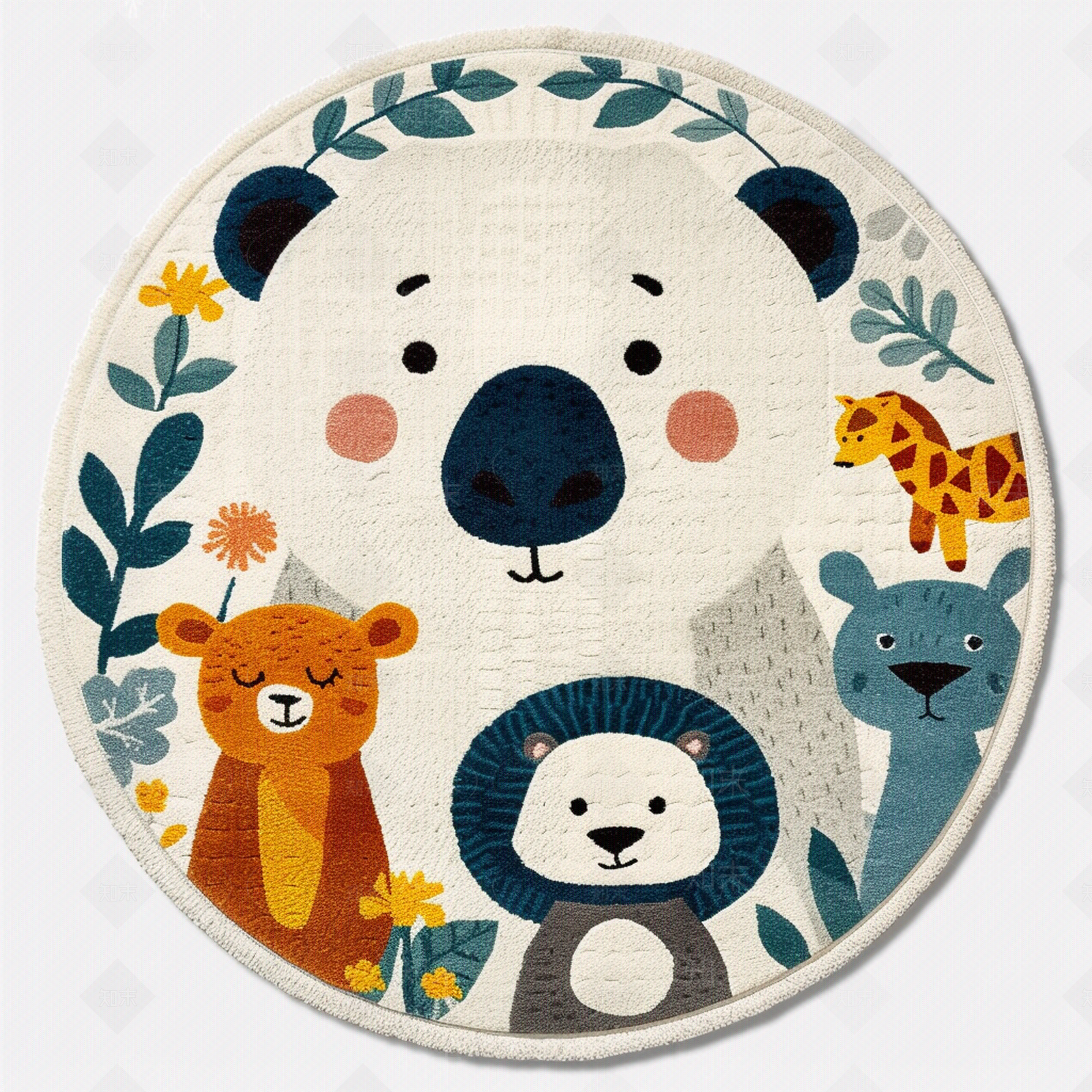 卡通动植物圆形儿童地毯贴图下载【ID:1153409903】