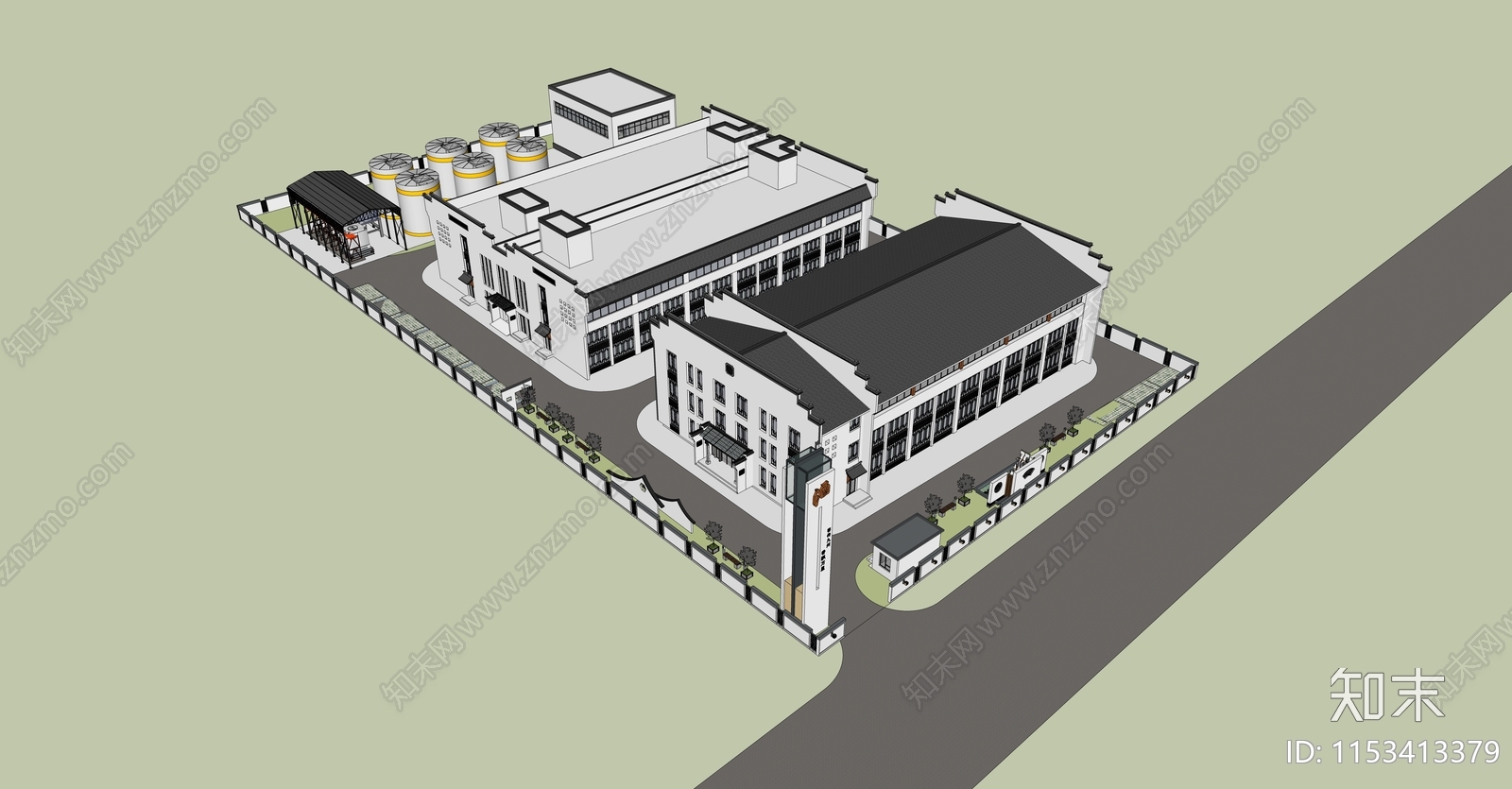 新中式徽派厂房SU模型下载【ID:1153413379】