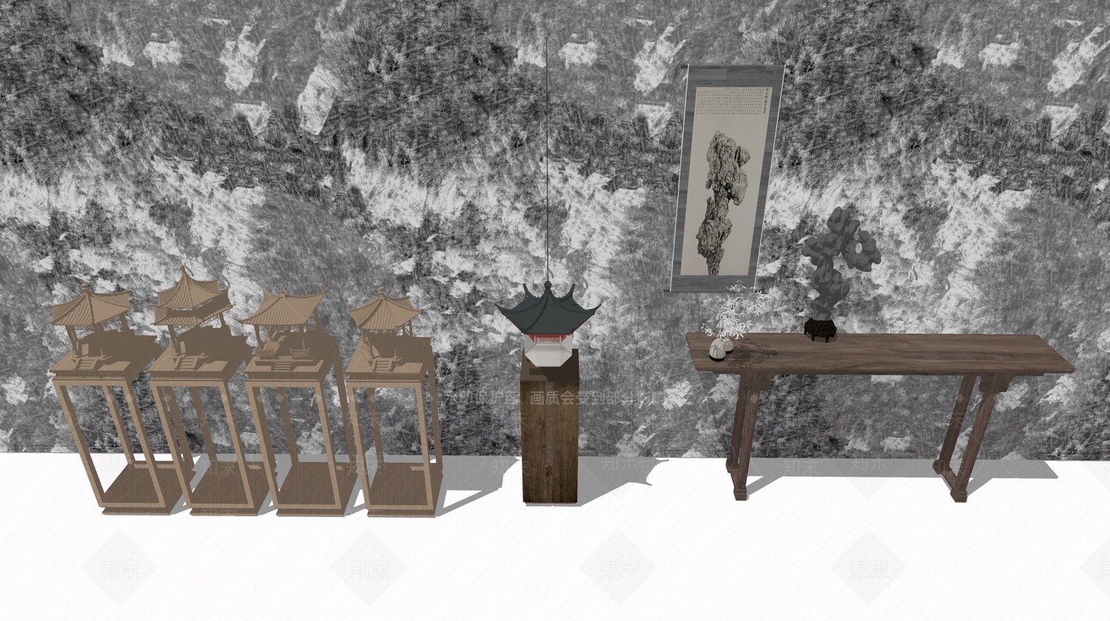 中式端景条案SU模型下载【ID:1153420681】