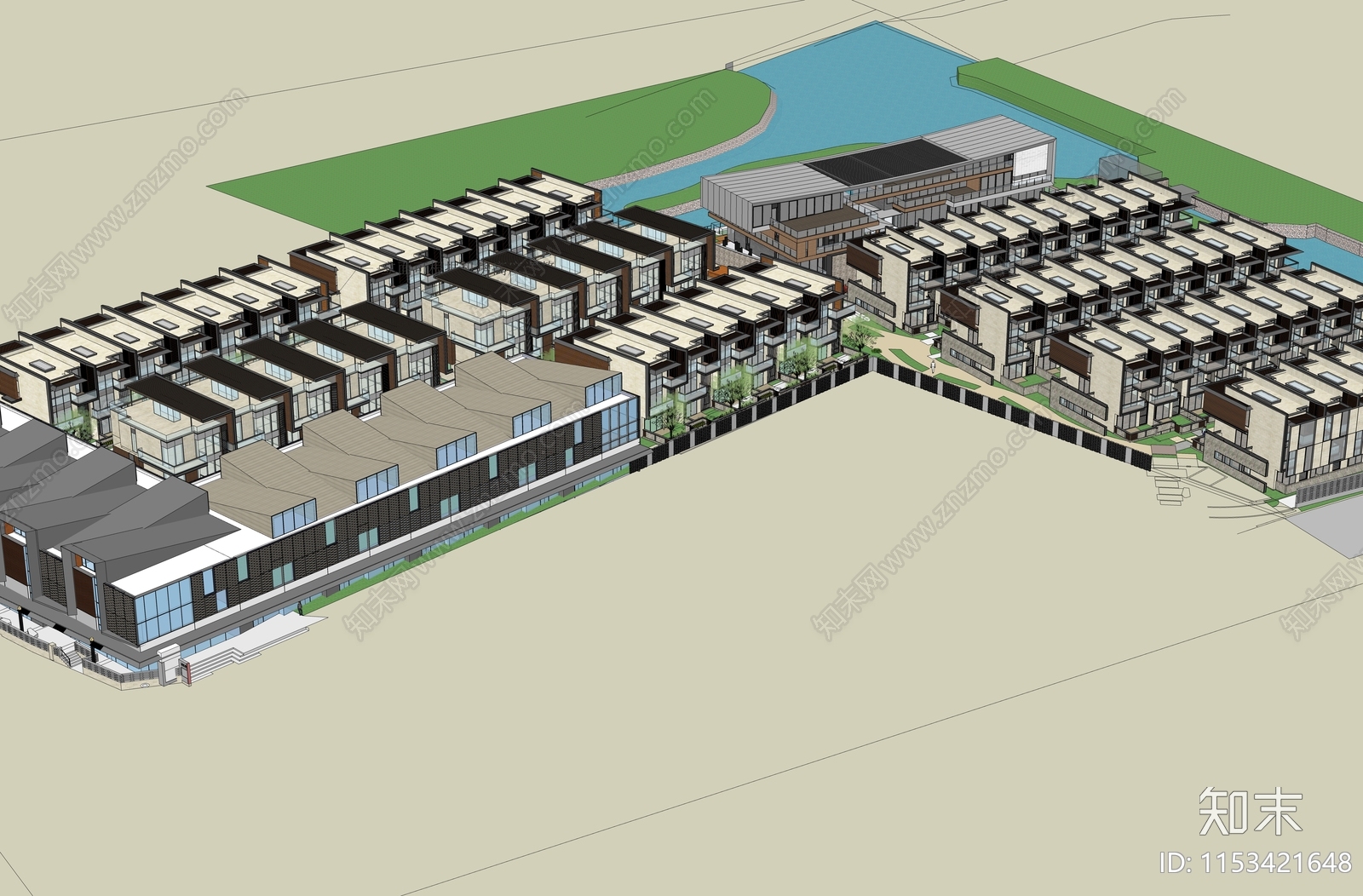 朱家角现代叠墅小区建筑SU模型下载【ID:1153421648】