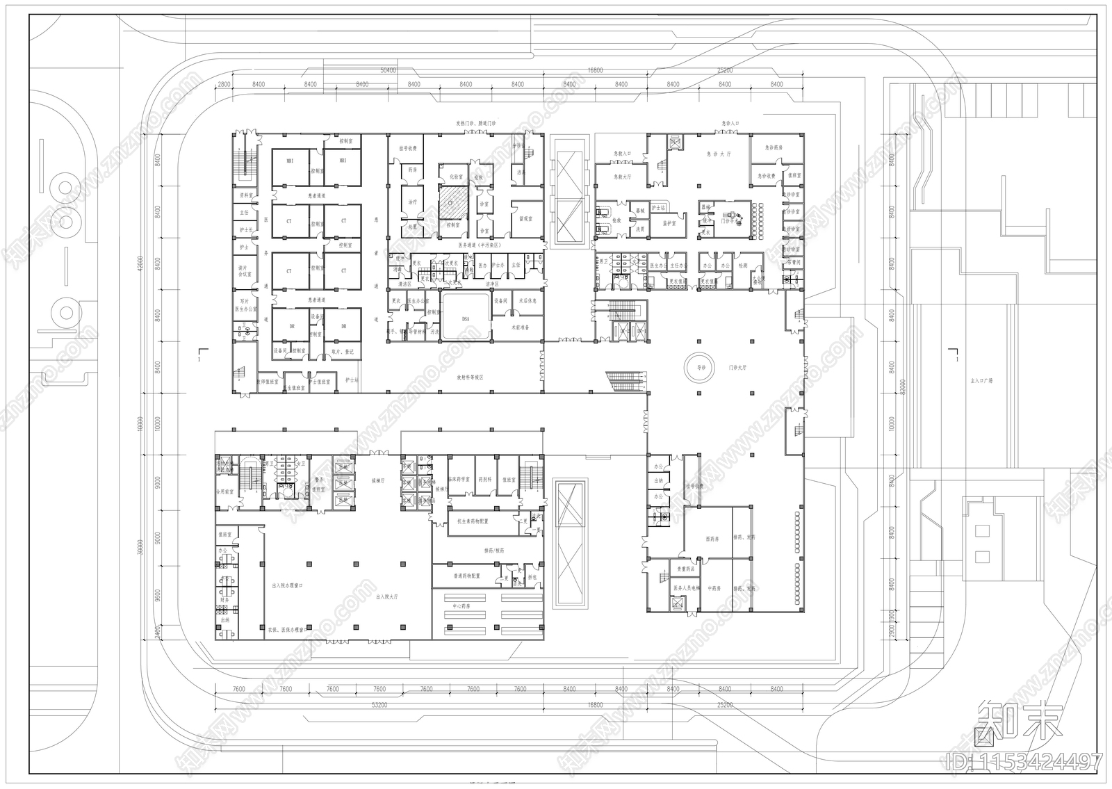 三甲医院建筑平面图施工图下载【ID:1153424497】