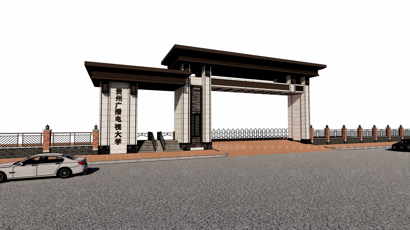 现代贵州广播电视大学入口大门SU模型下载【ID:1153425235】
