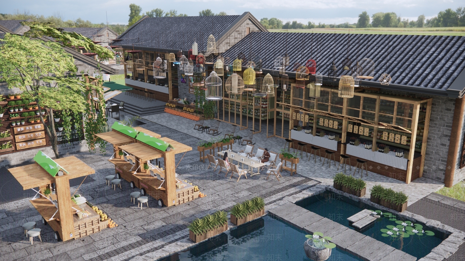 中式古镇商业街SU模型下载【ID:1153426358】