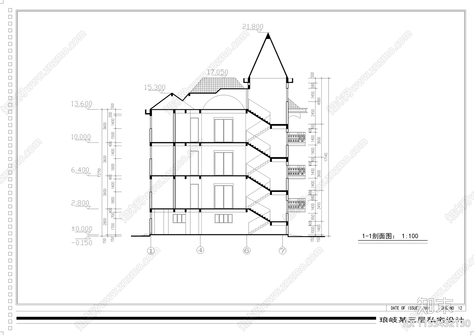 别墅建筑cad施工图下载【ID:1153432130】