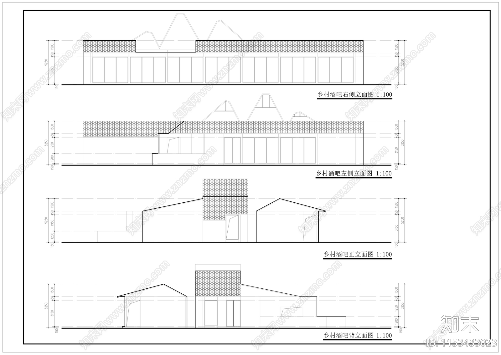 乡村酒吧建筑cad施工图下载【ID:1153433023】