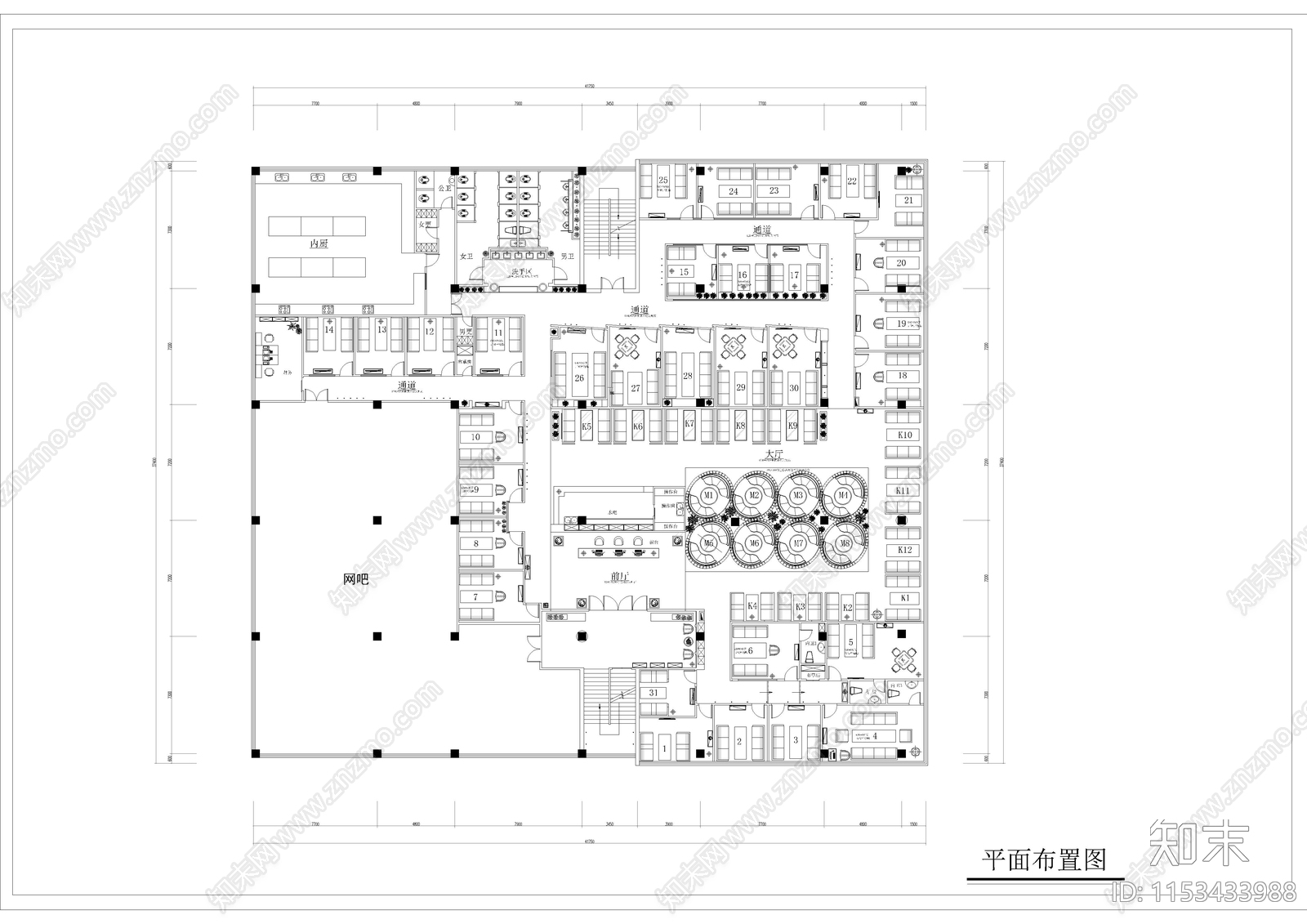 1560㎡西餐厅室内cad施工图下载【ID:1153433988】