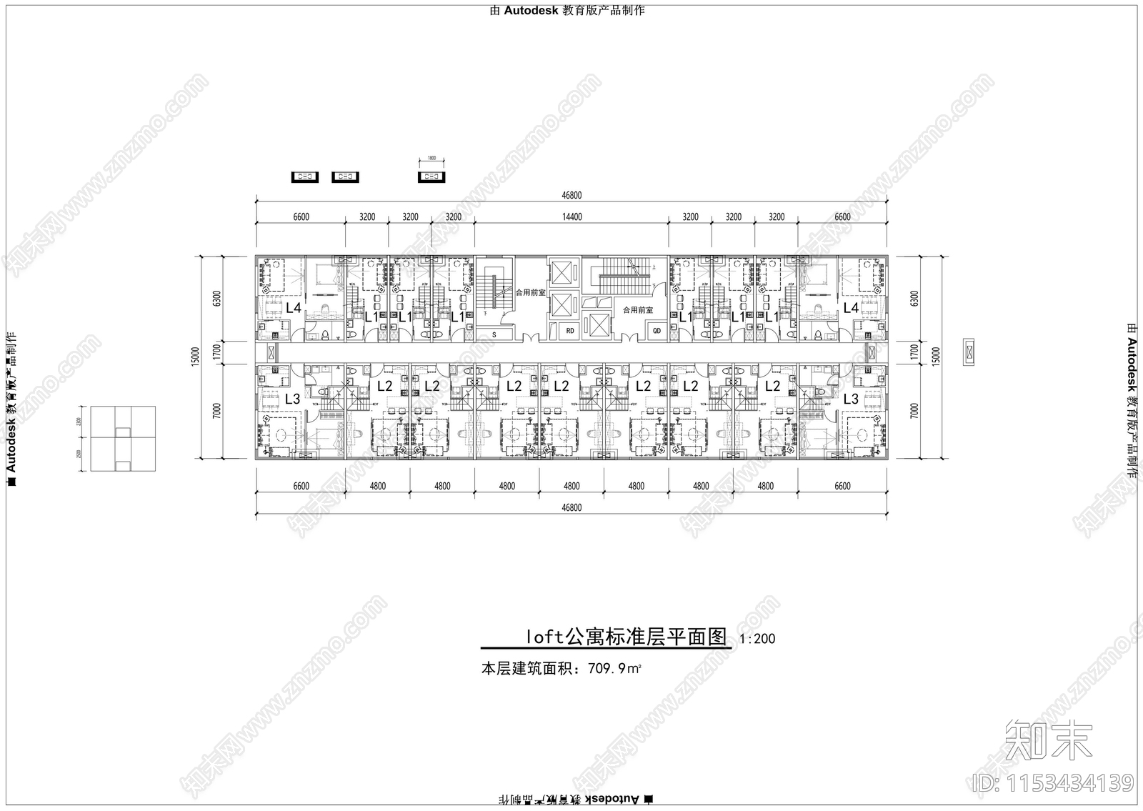 LOFT公寓建筑平面图施工图下载【ID:1153434139】