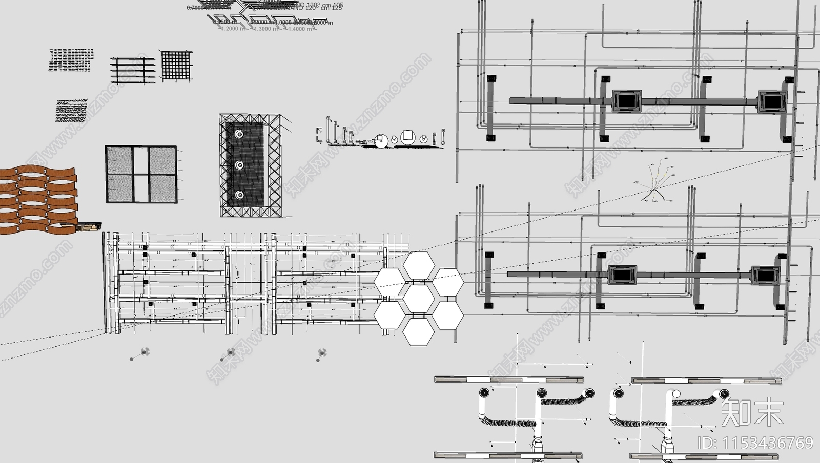 工业风吊顶风管道构件SU模型下载【ID:1153436769】