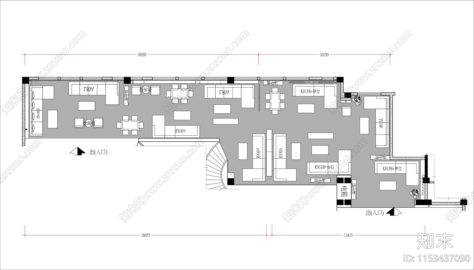 300㎡家具展厅平面布置图施工图下载【ID:1153437090】