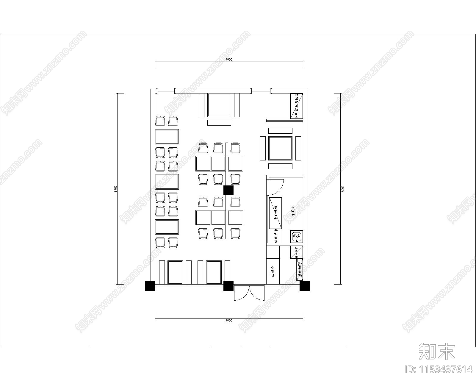 60平小面积老妈蹄花店室内施工图下载【ID:1153437614】