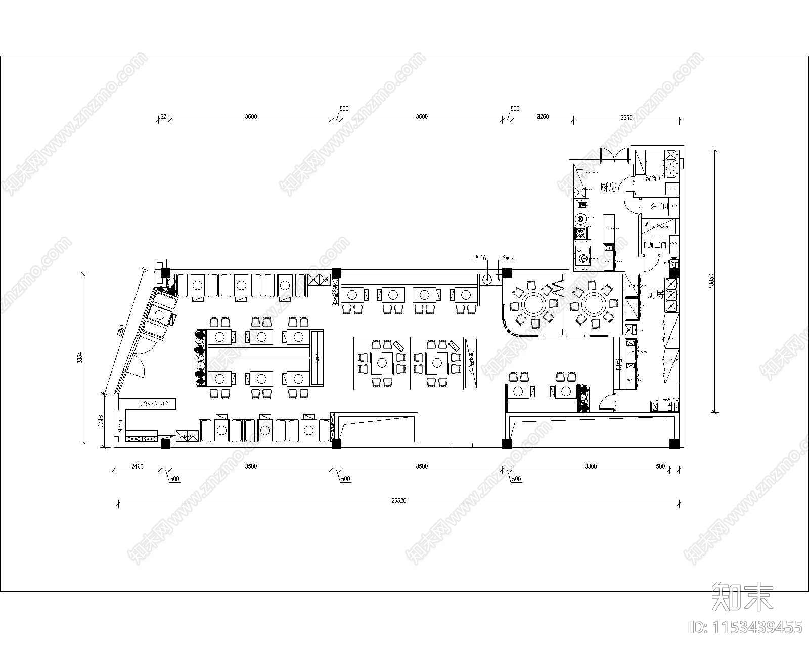 300平民国复古风火锅店室内施工图下载【ID:1153439455】
