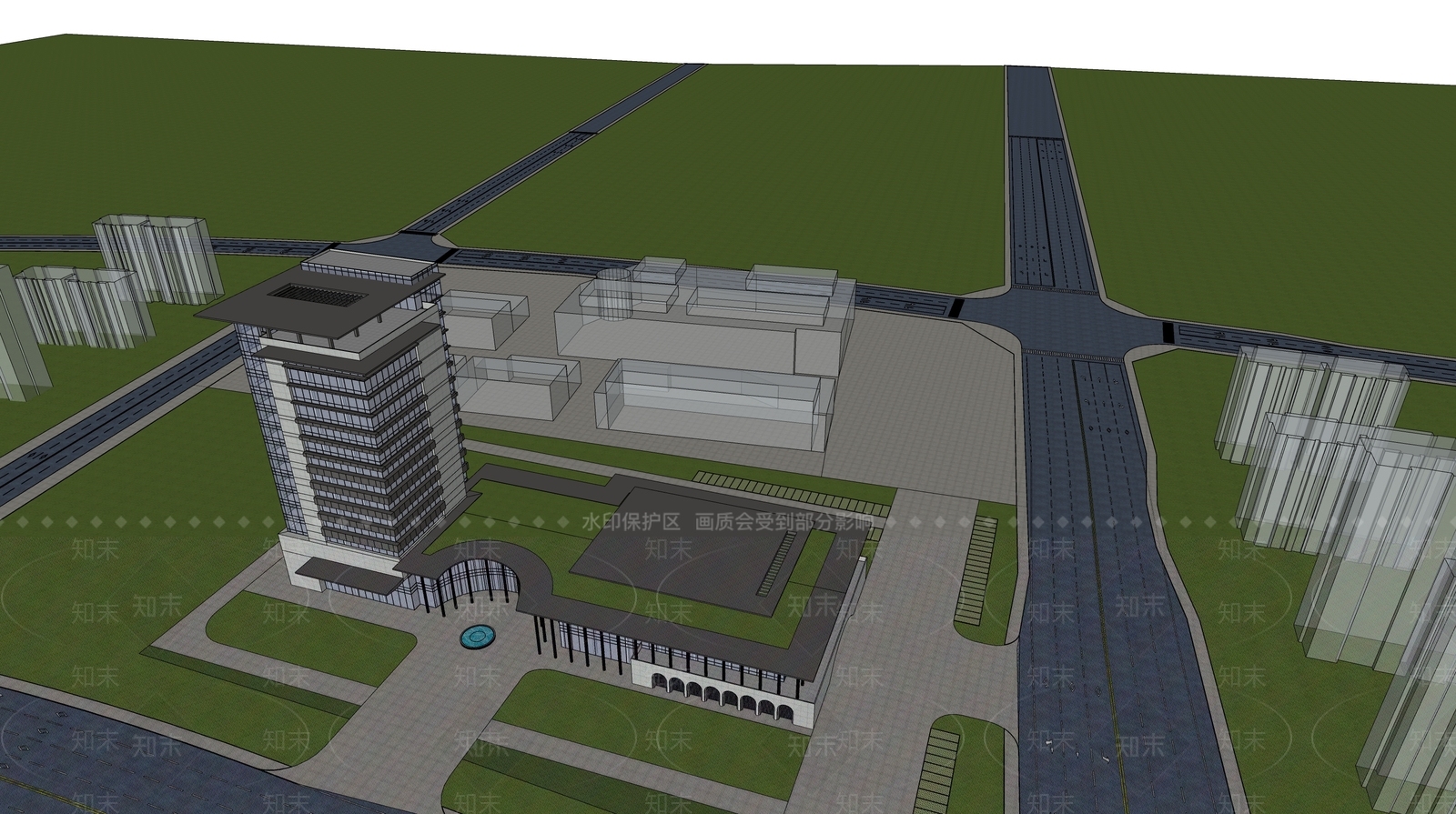 新中式高层办公楼SU模型下载【ID:1153439331】