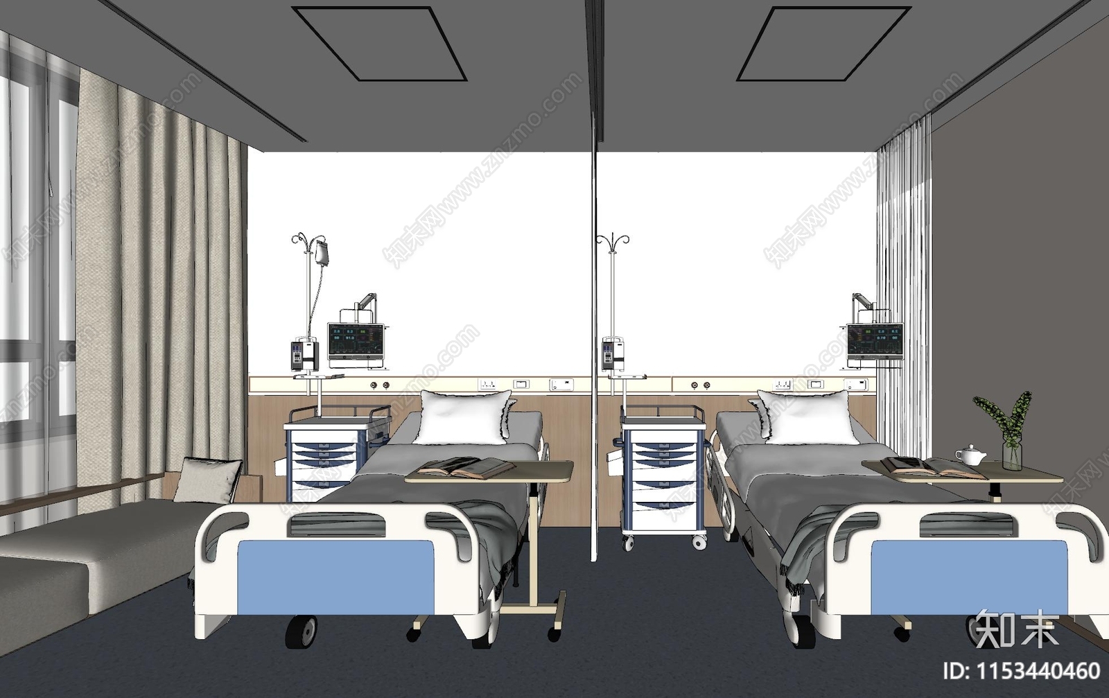 现代医院双人病房SU模型下载【ID:1153440460】