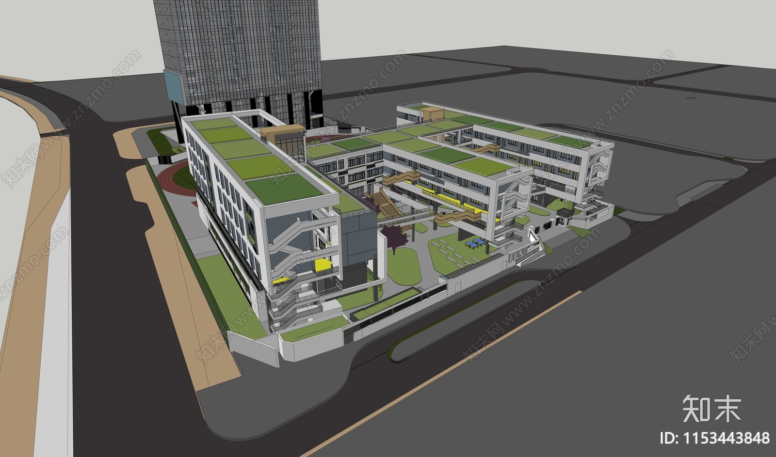 现代绿色社区学校SU模型下载【ID:1153443848】