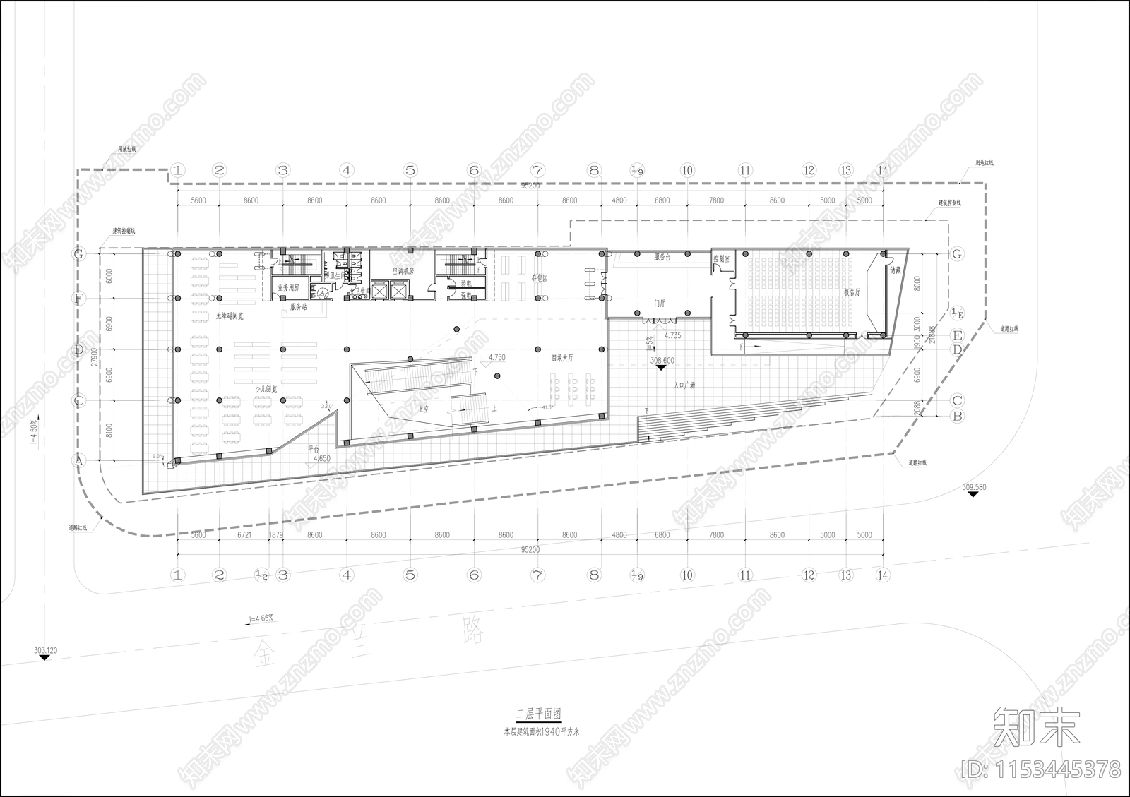 图书馆建筑cad施工图下载【ID:1153445378】