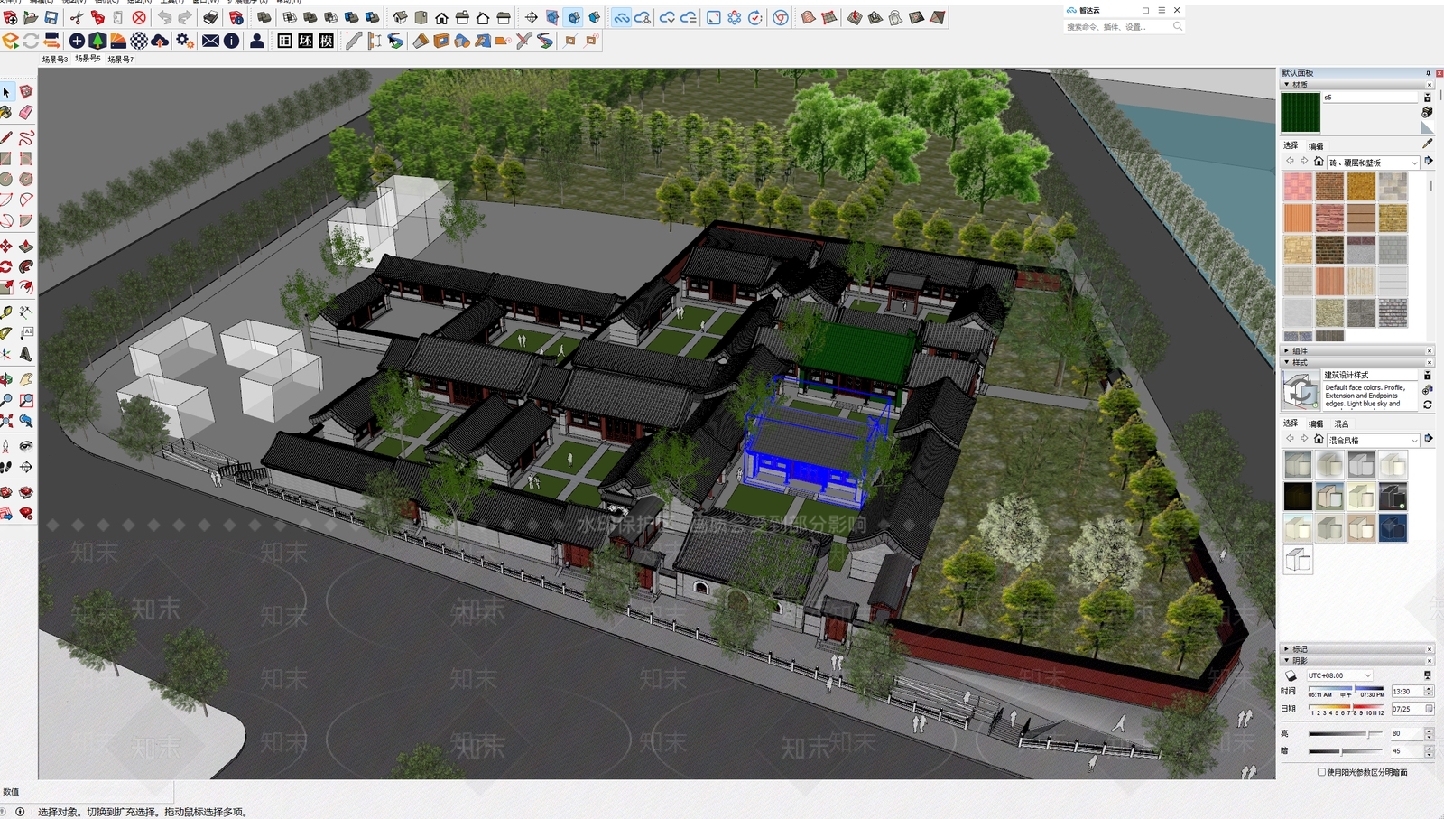 中式四合院建筑SU模型下载【ID:1153445352】