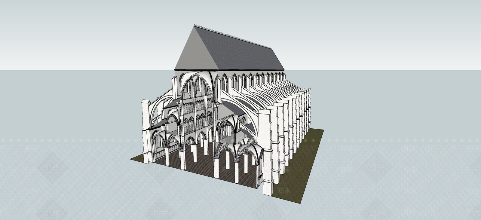 欧式教堂建筑SU模型下载【ID:1153446751】