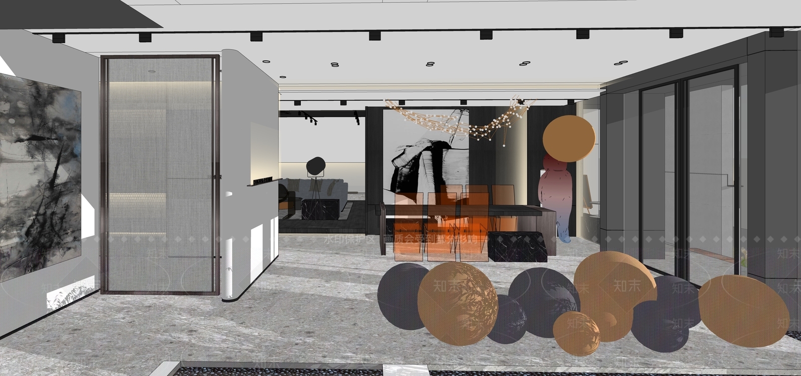 现代社区公寓大堂休息区SU模型下载【ID:1153450692】