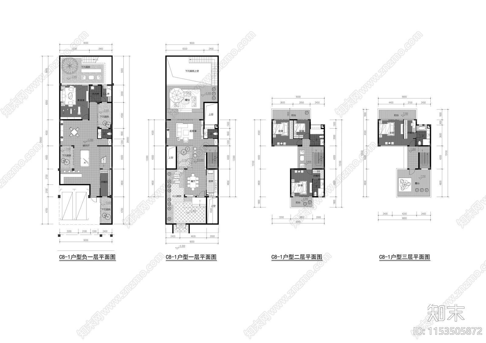 现代风格别墅户型家装设计施工图下载【ID:1153505872】