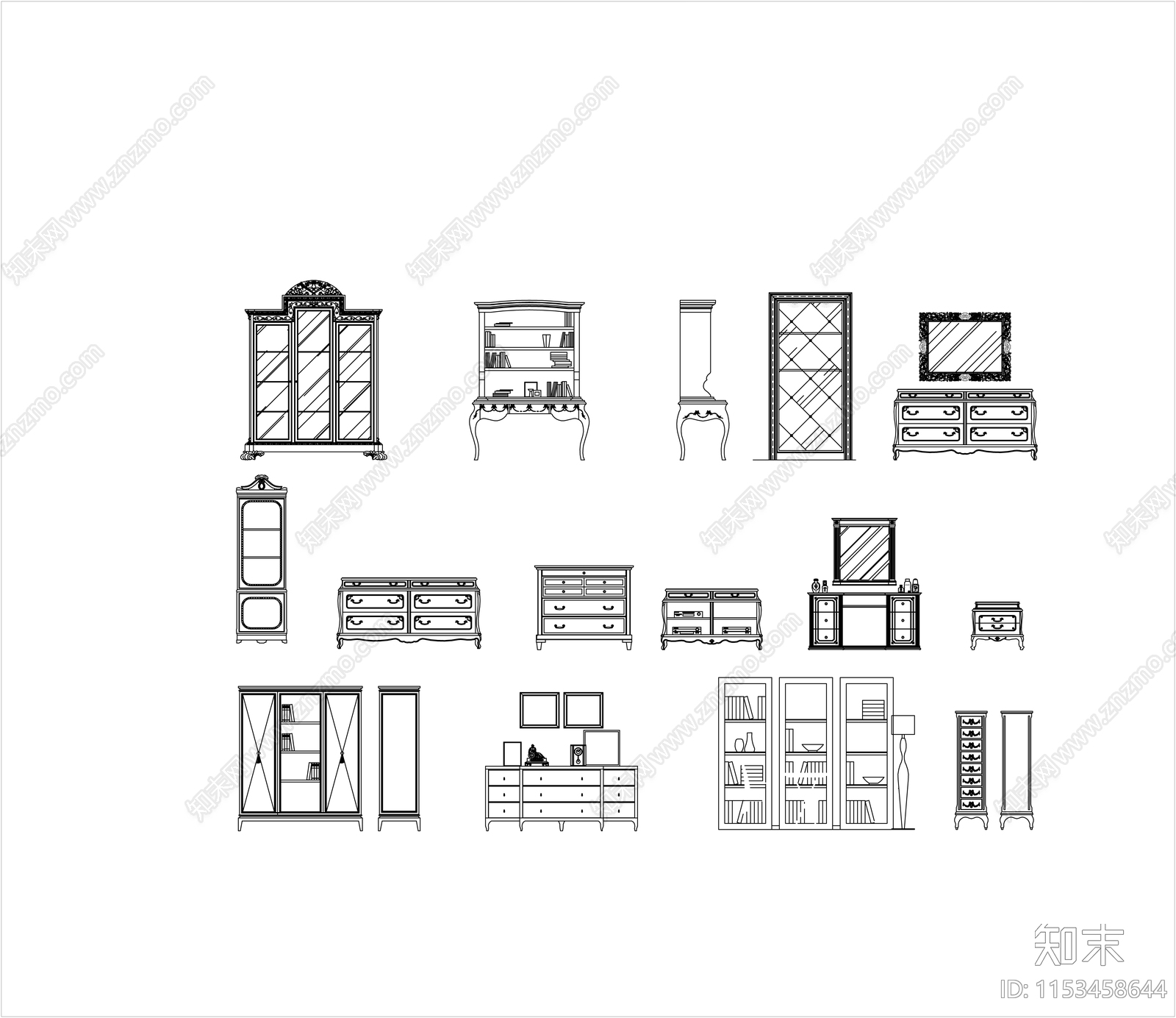 欧式古典家具cad施工图下载【ID:1153458644】