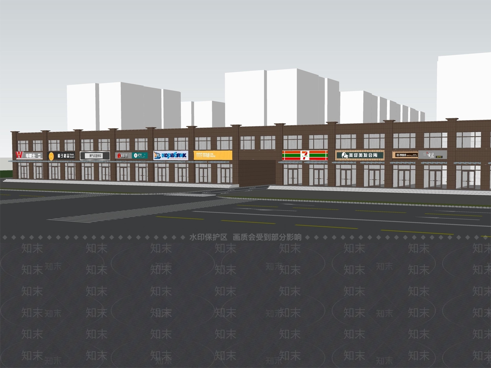 现代商业街SU模型下载【ID:1153460455】
