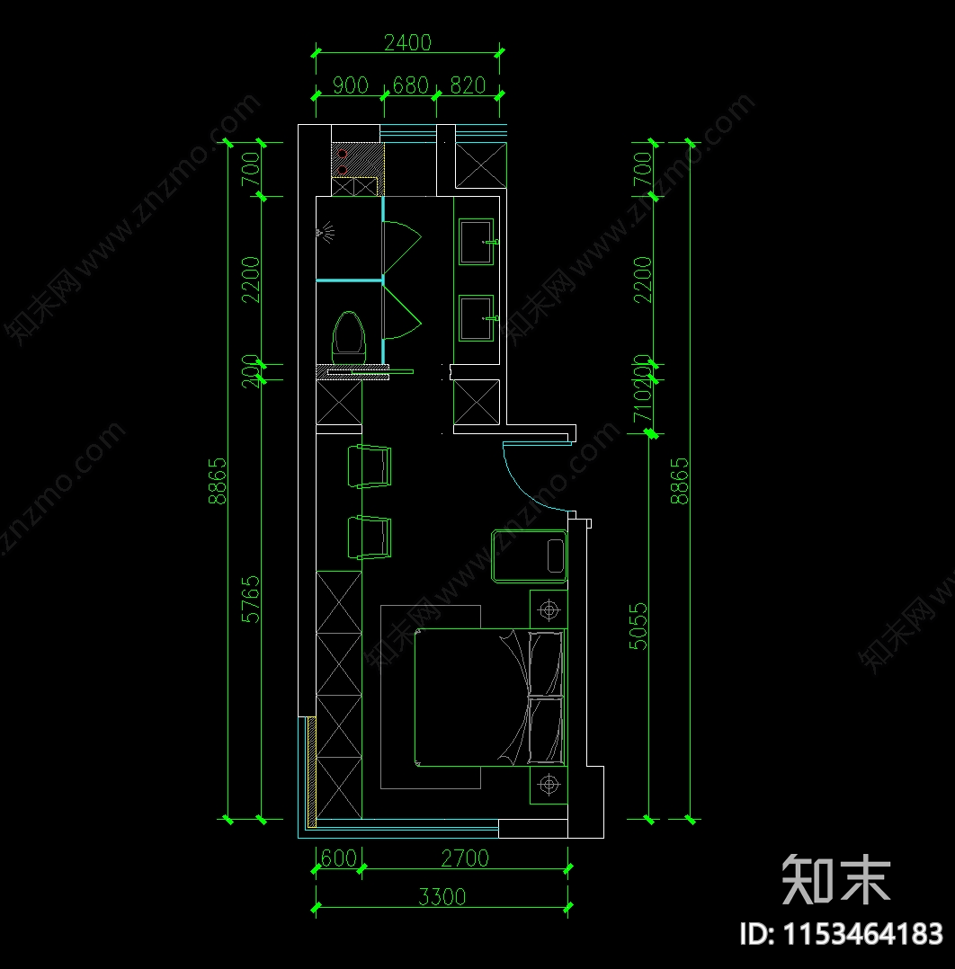 现代loft单身公寓家装平面设计施工图下载【ID:1153464183】