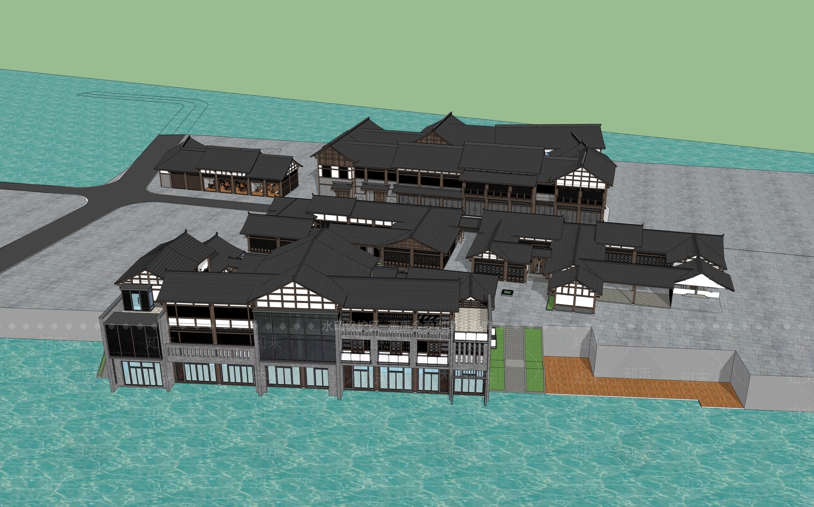 中式川西古镇商业街SU模型下载【ID:1153465960】