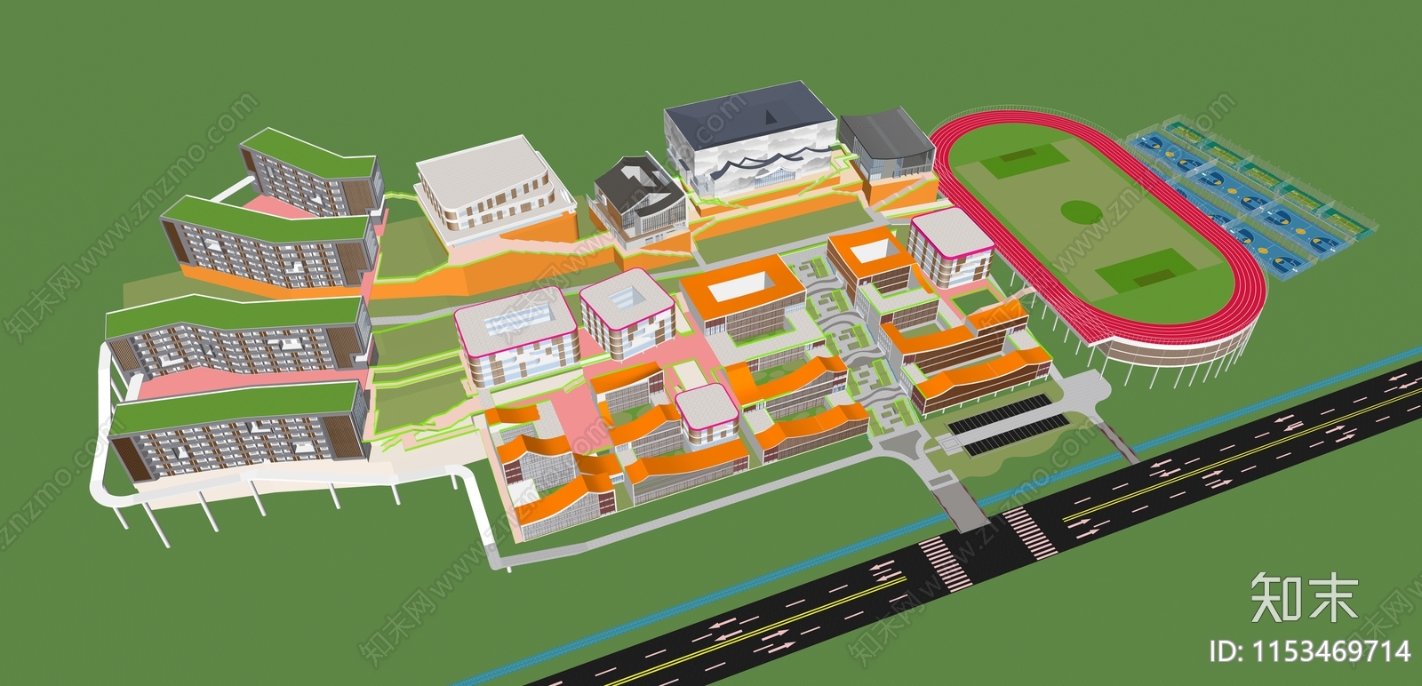 现代中小学山地学校建筑SU模型下载【ID:1153469714】