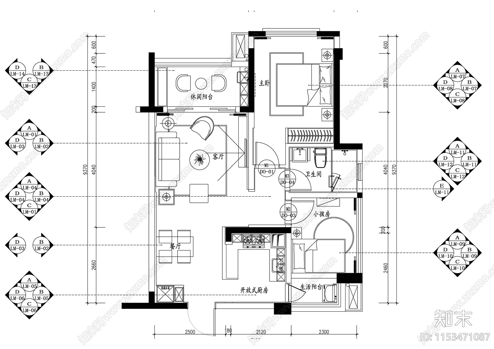 家居卧室cad施工图下载【ID:1153471087】