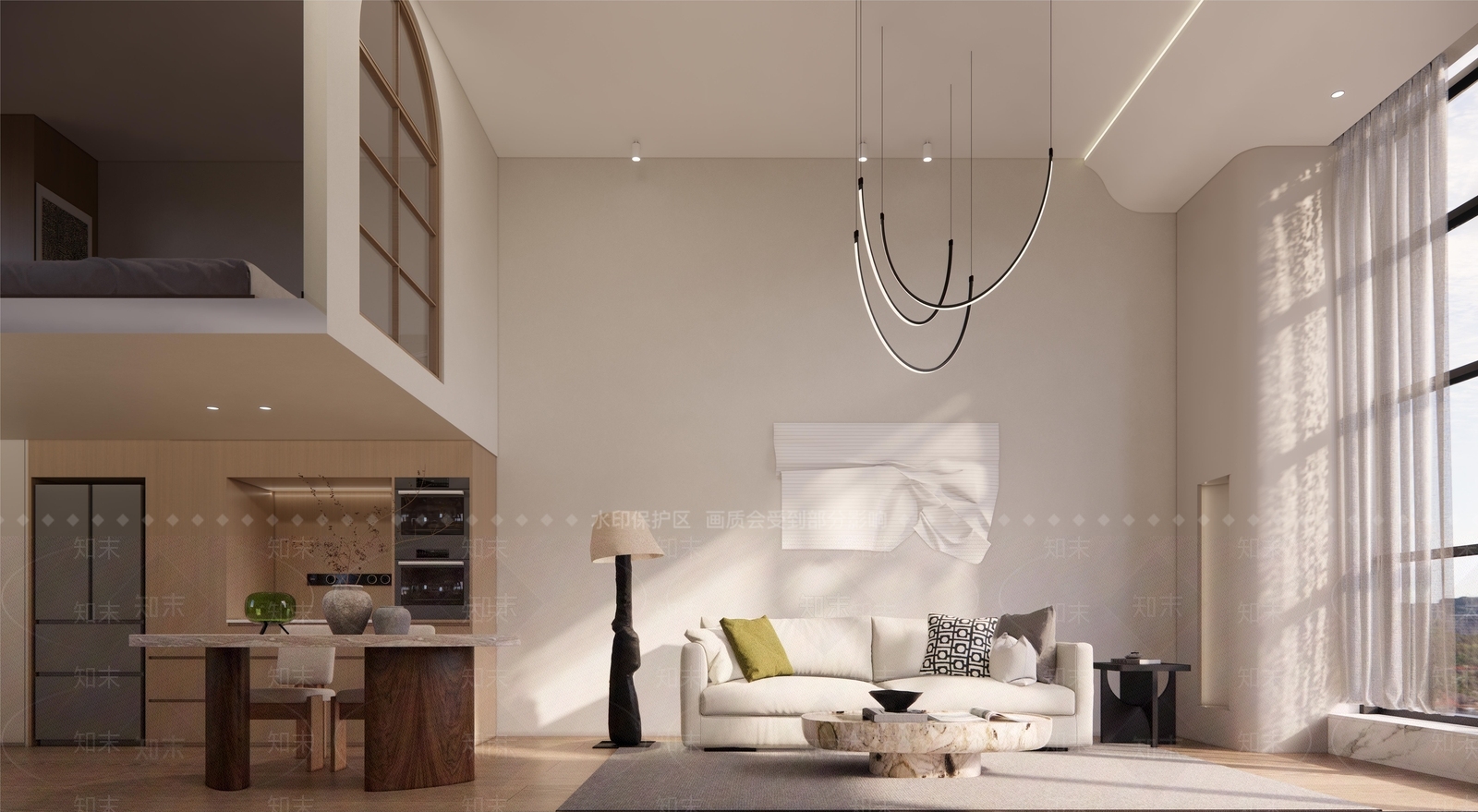 现代中古风格LOFT公寓客餐厅SU模型下载【ID:1153471108】