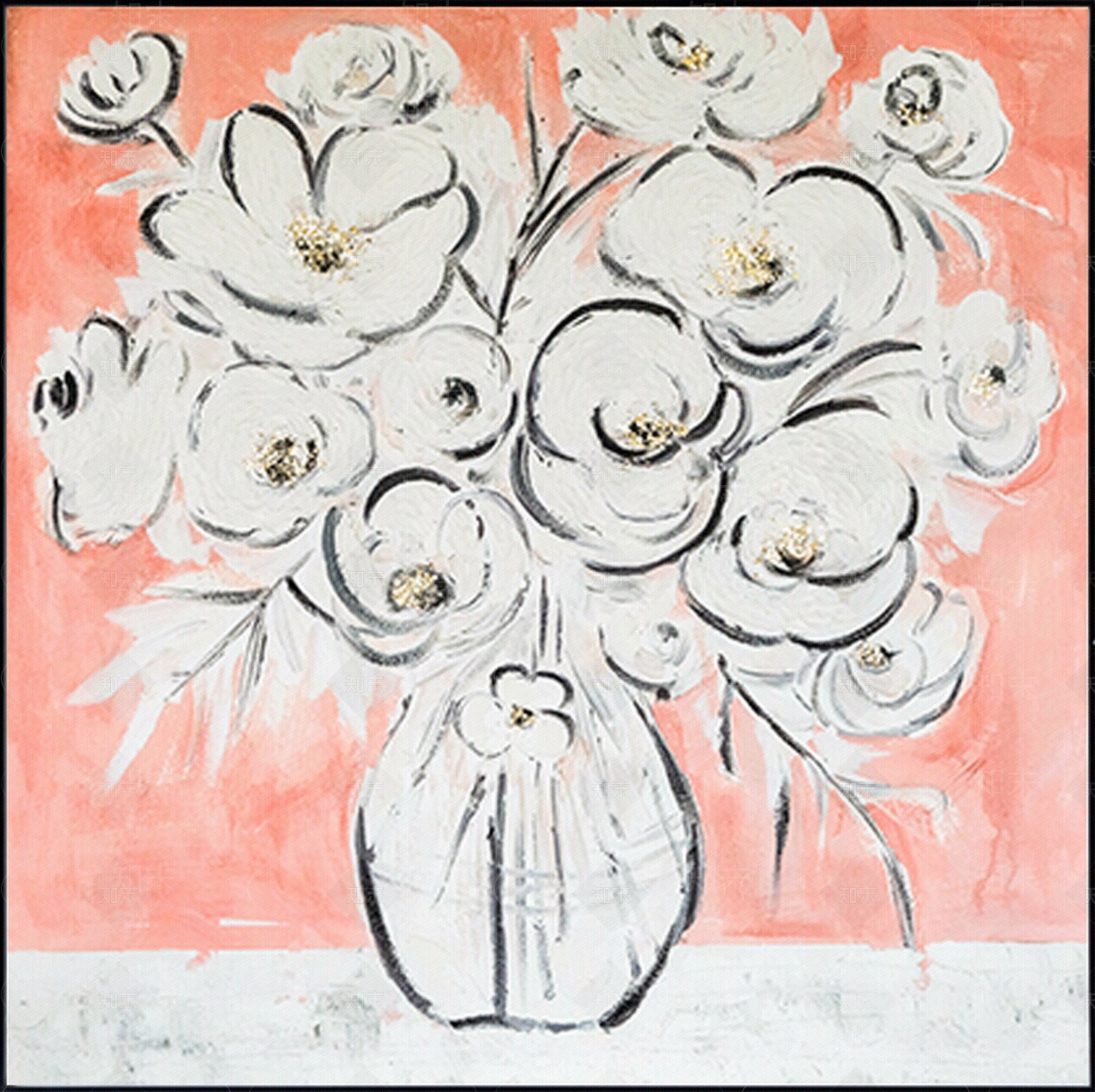 《粉橙花瓶》现代简约法式中古奶油风装饰画贴图下载【ID:1153472914】