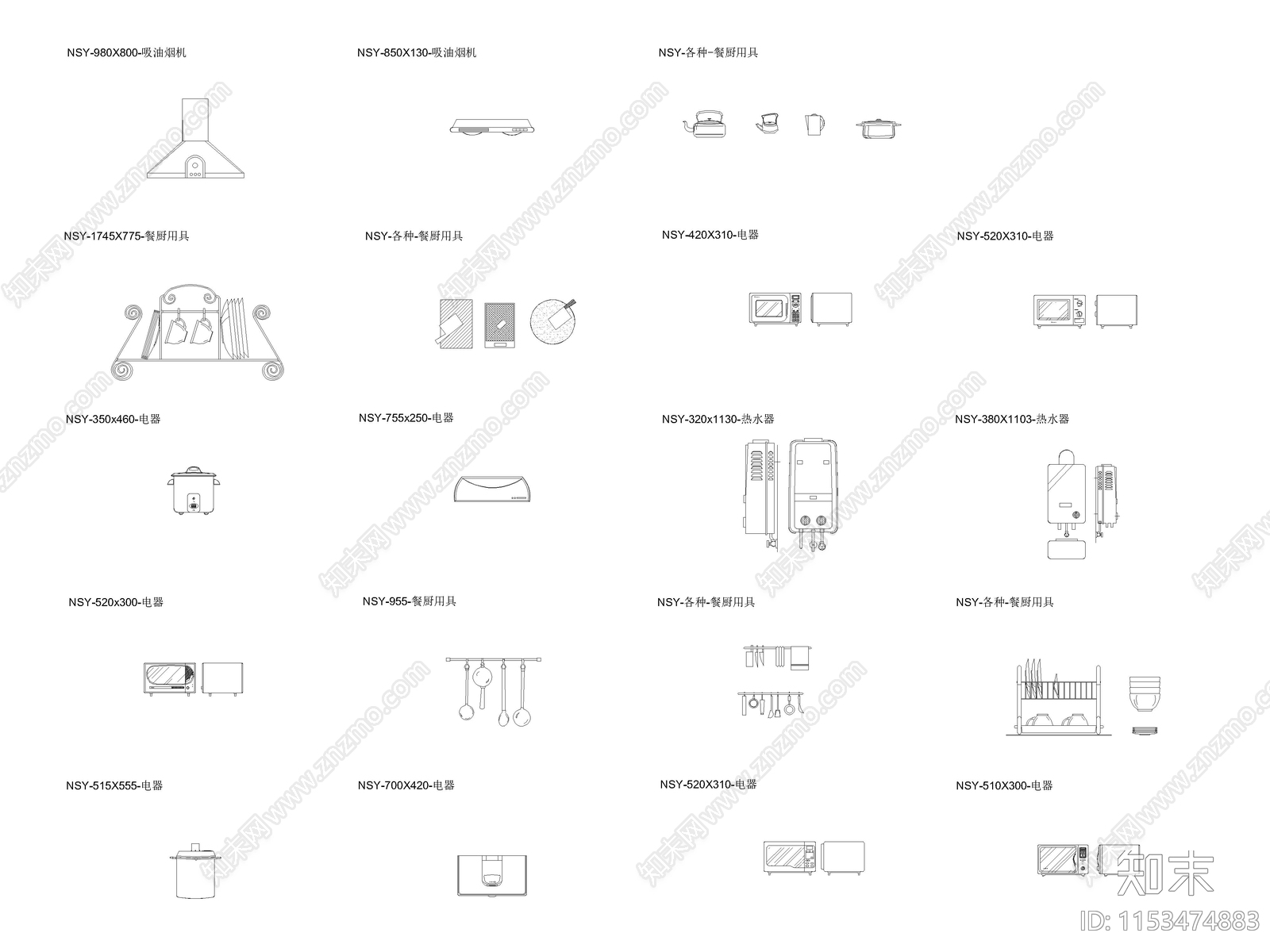 现代厨房用品cad施工图下载【ID:1153474883】