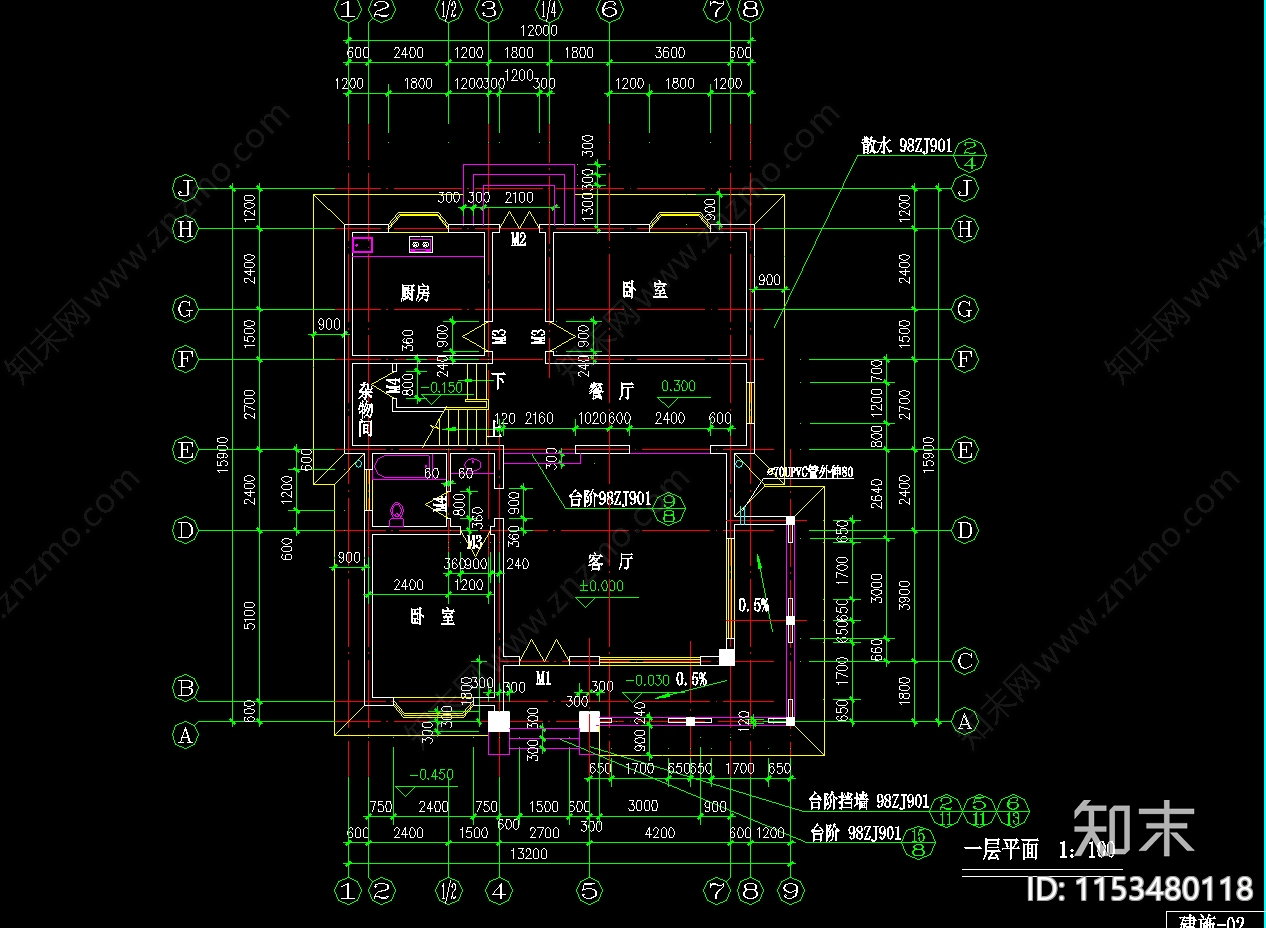 三层别墅建筑cad施工图下载【ID:1153480118】