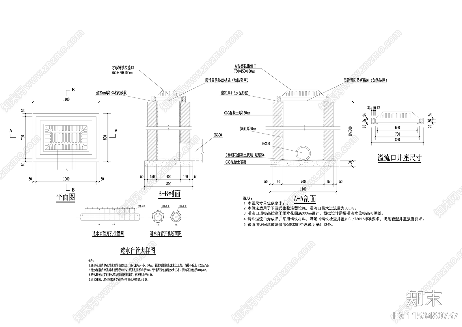 透水盲管大样图cad施工图下载【ID:1153480757】