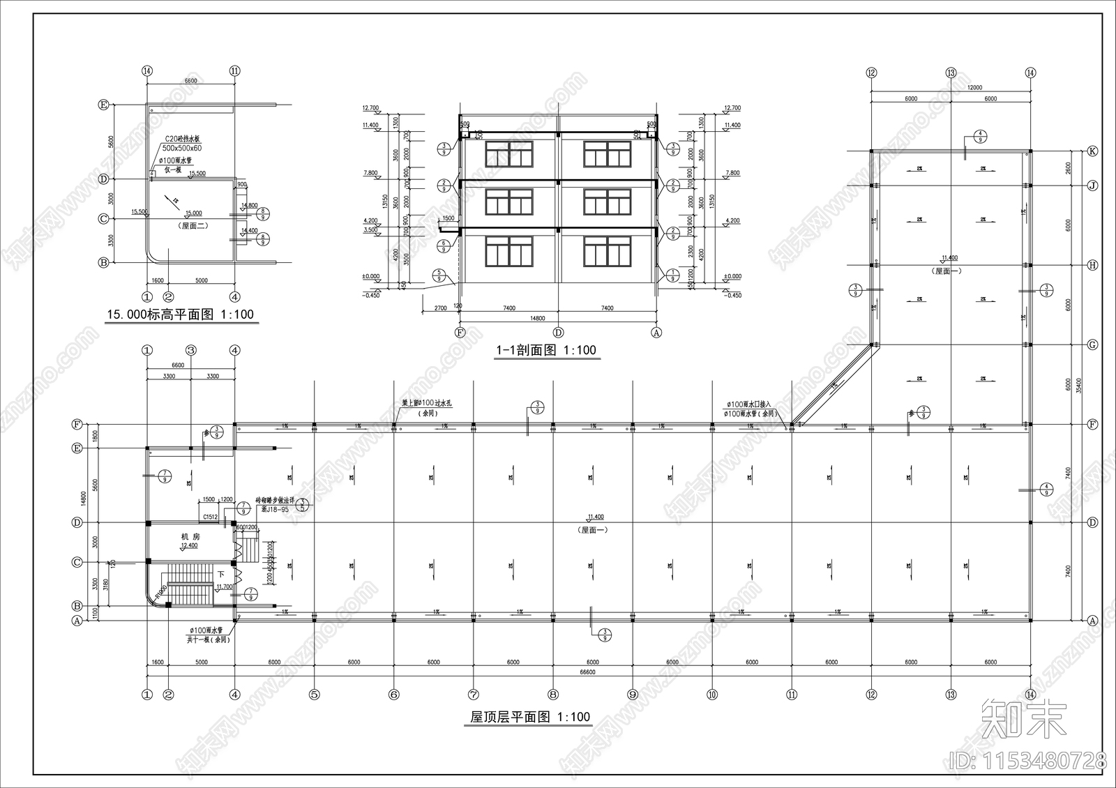 3层框架结构厂房建筑cad施工图下载【ID:1153480728】