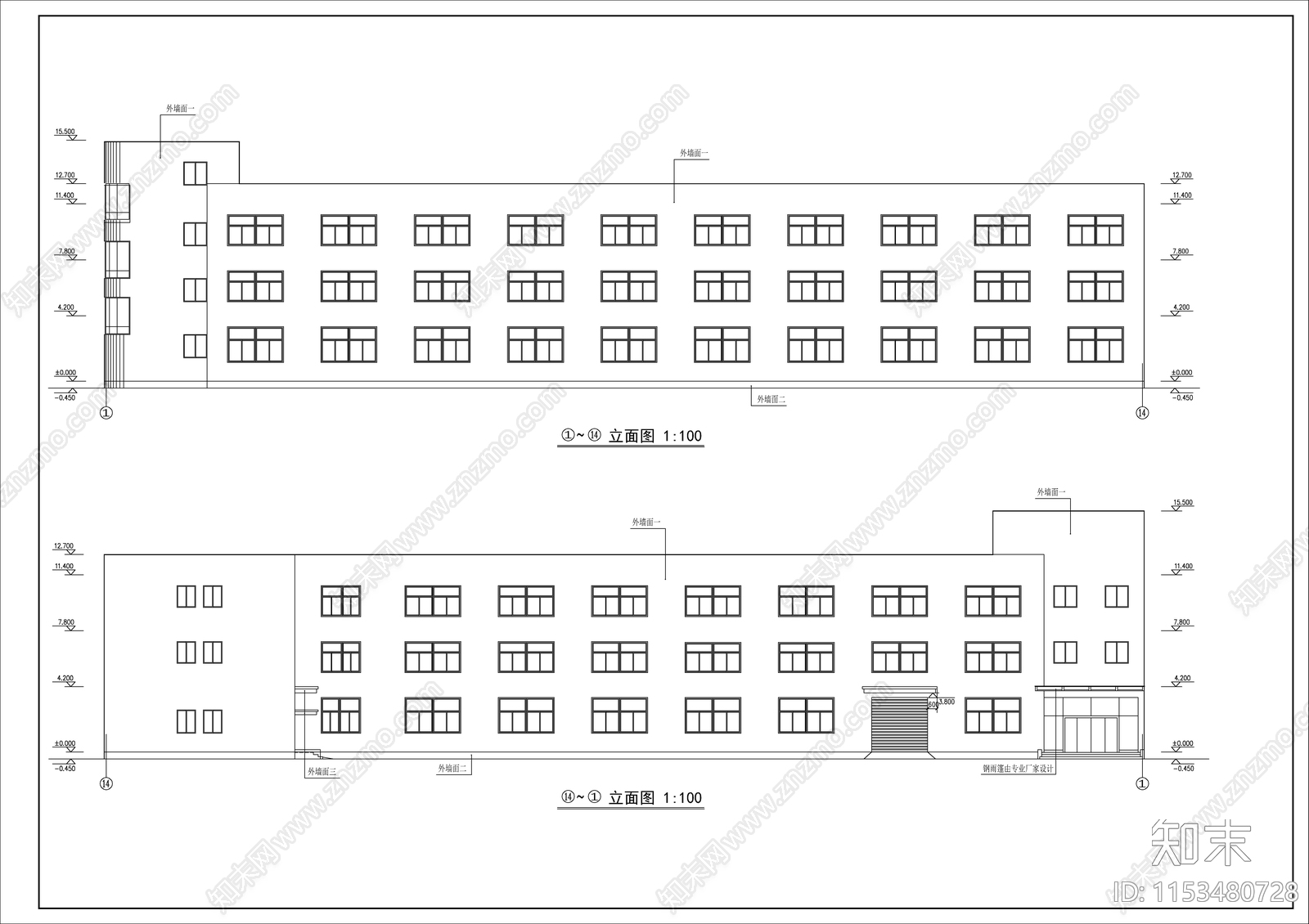 3层框架结构厂房建筑cad施工图下载【ID:1153480728】