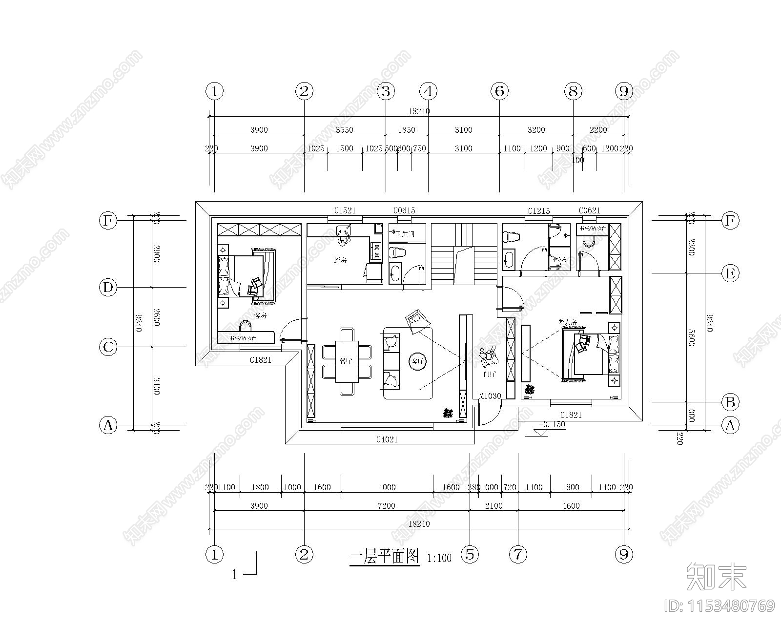 300平自建房别墅规划设计cad施工图下载【ID:1153480769】