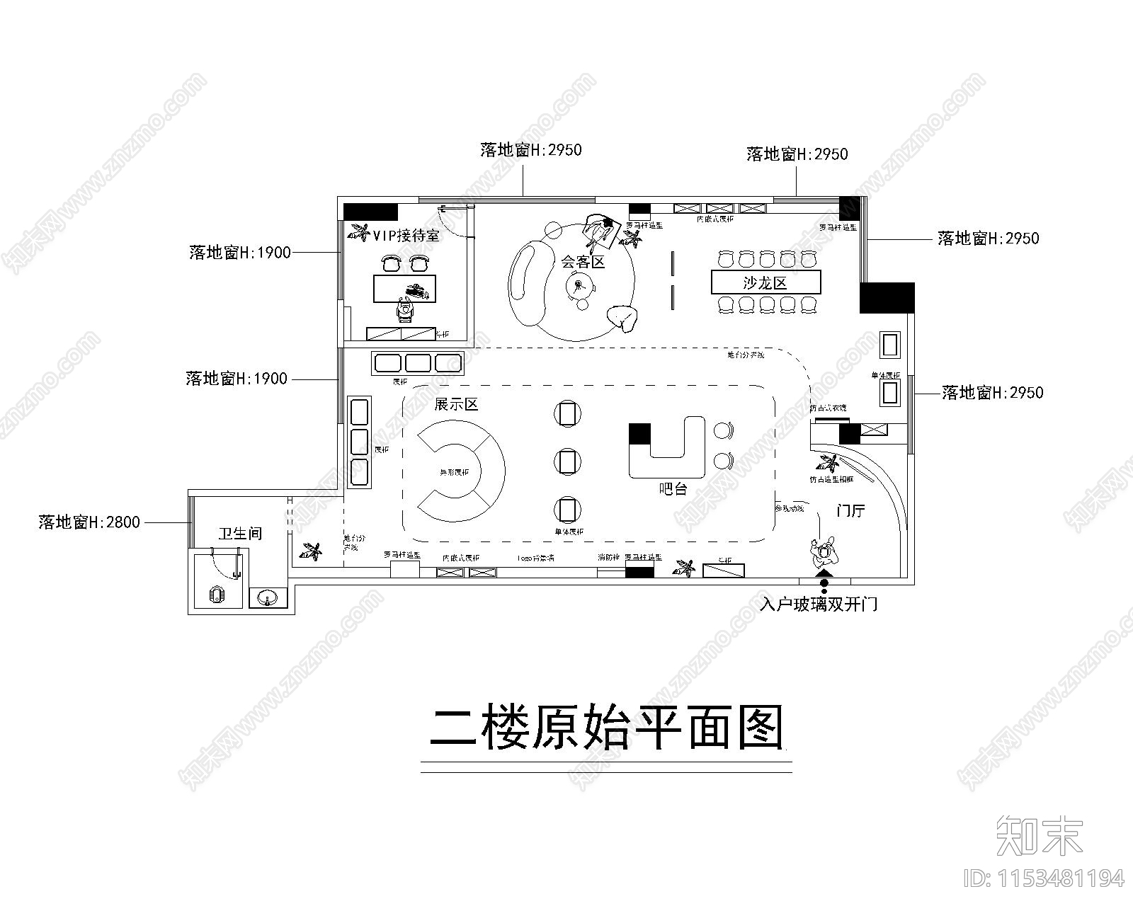 150高端珠宝店会所平面规划设计平面图施工图下载【ID:1153481194】