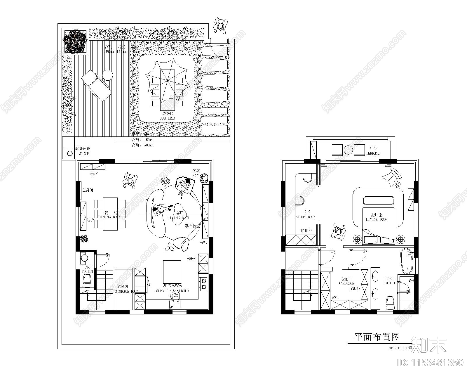 200平台湾独栋别墅平面规划设计cad施工图下载【ID:1153481350】