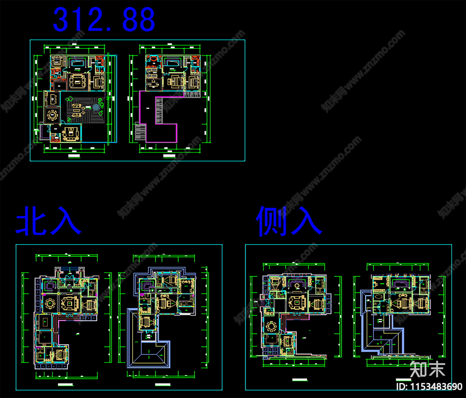27套精品独栋别墅平面设计cad施工图下载【ID:1153483690】