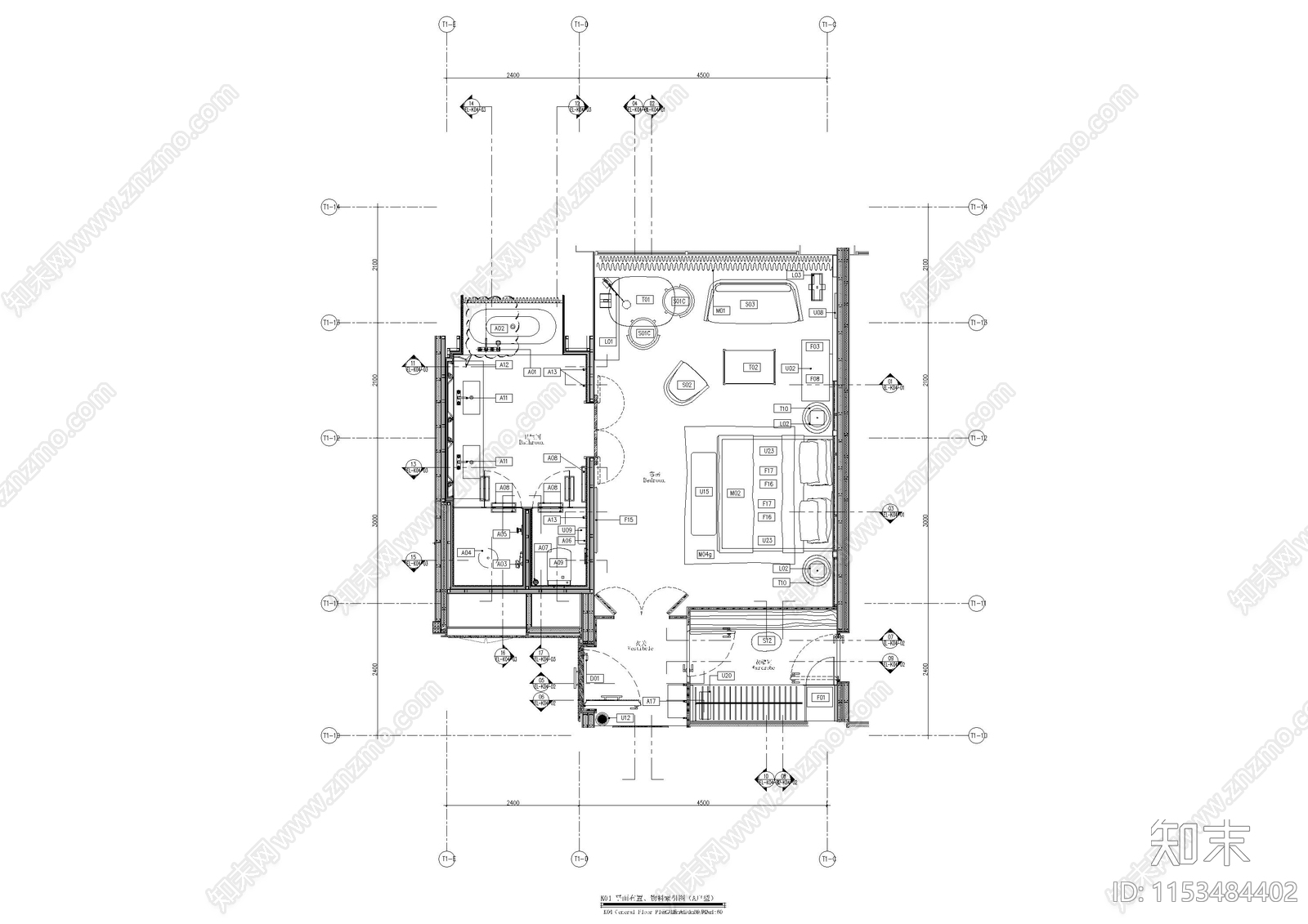 4套现代酒店大床房客cad施工图下载【ID:1153484402】