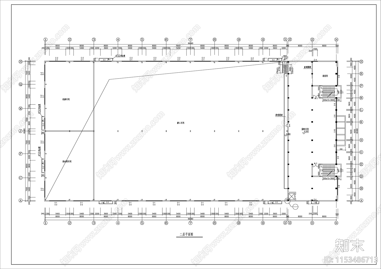 磨工车间厂房建筑cad施工图下载【ID:1153486713】