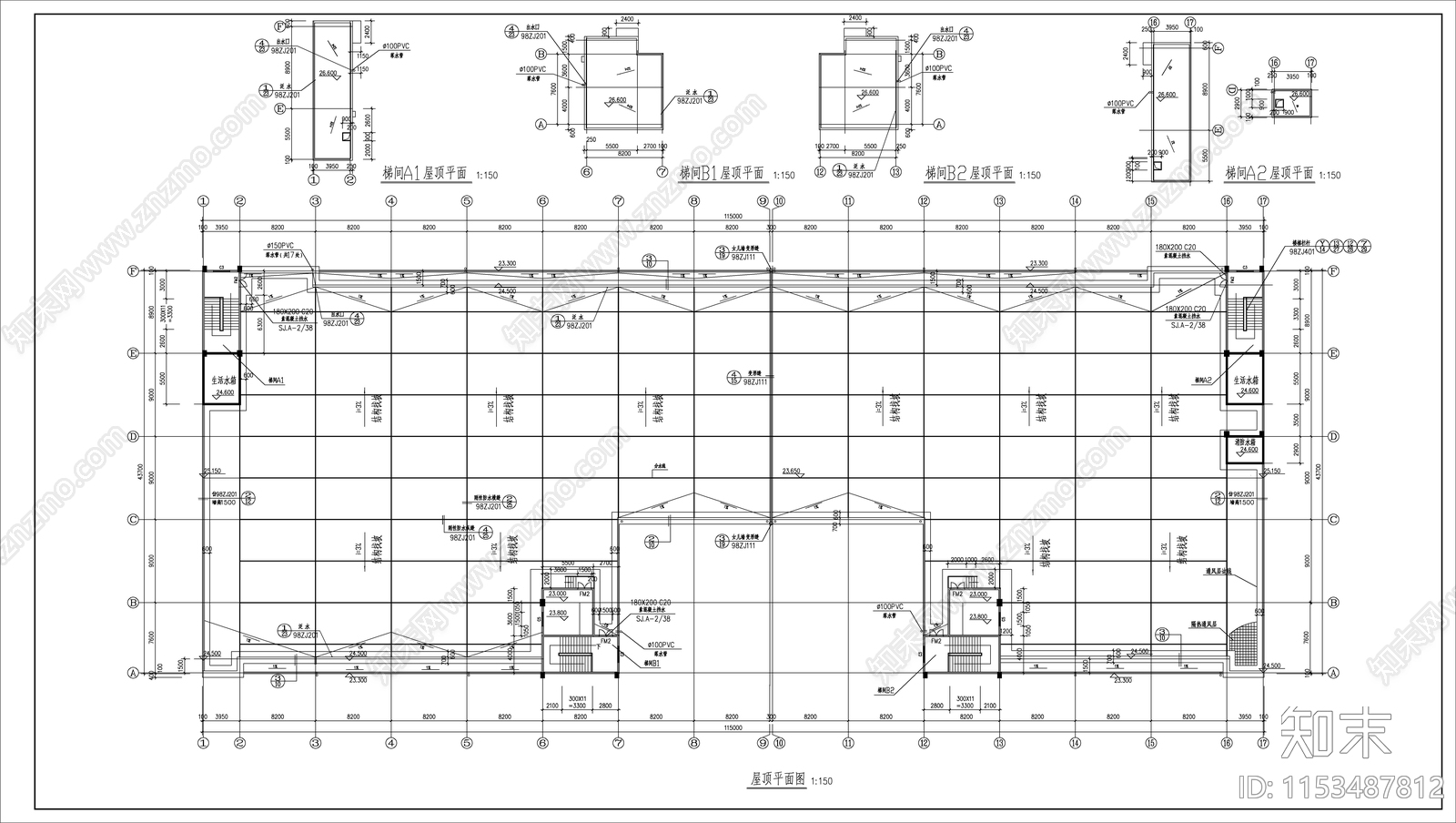 6层框架结构厂房建筑cad施工图下载【ID:1153487812】