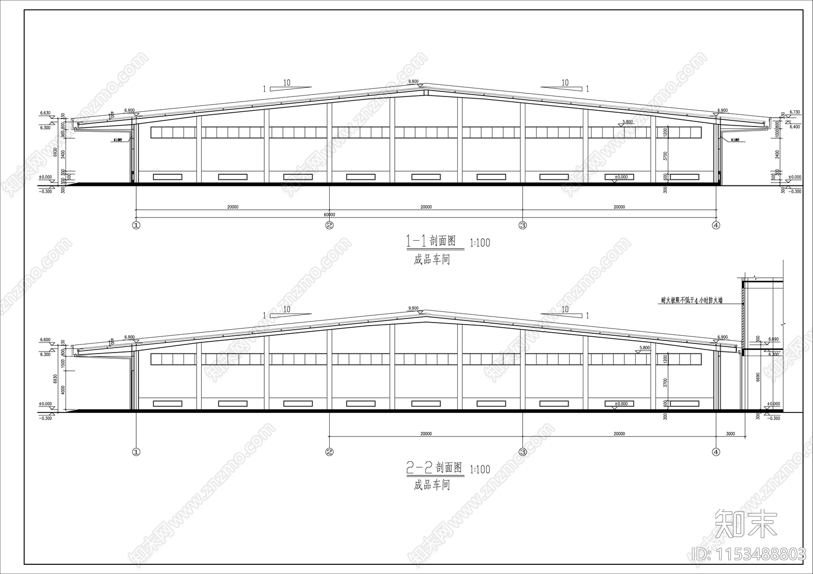 成品车间钢结构建筑cad施工图下载【ID:1153488803】