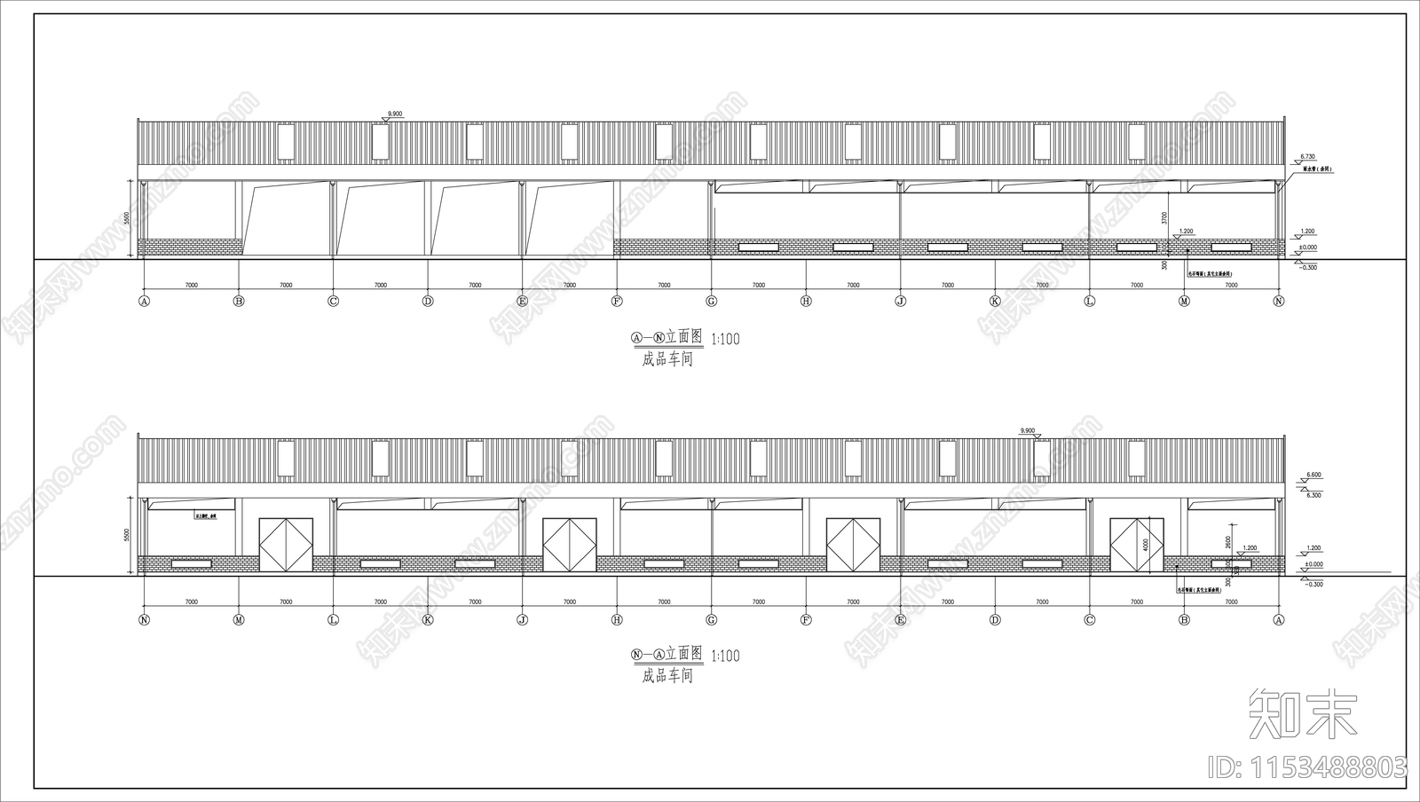 成品车间钢结构建筑cad施工图下载【ID:1153488803】