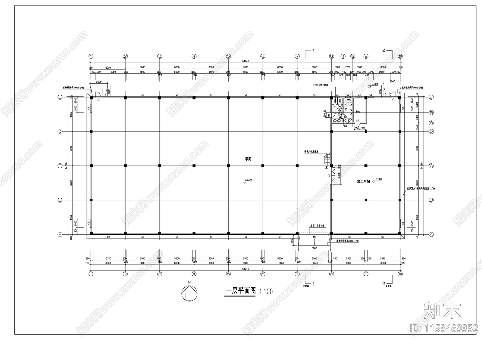 单层工业厂房建筑cad施工图下载【ID:1153489352】