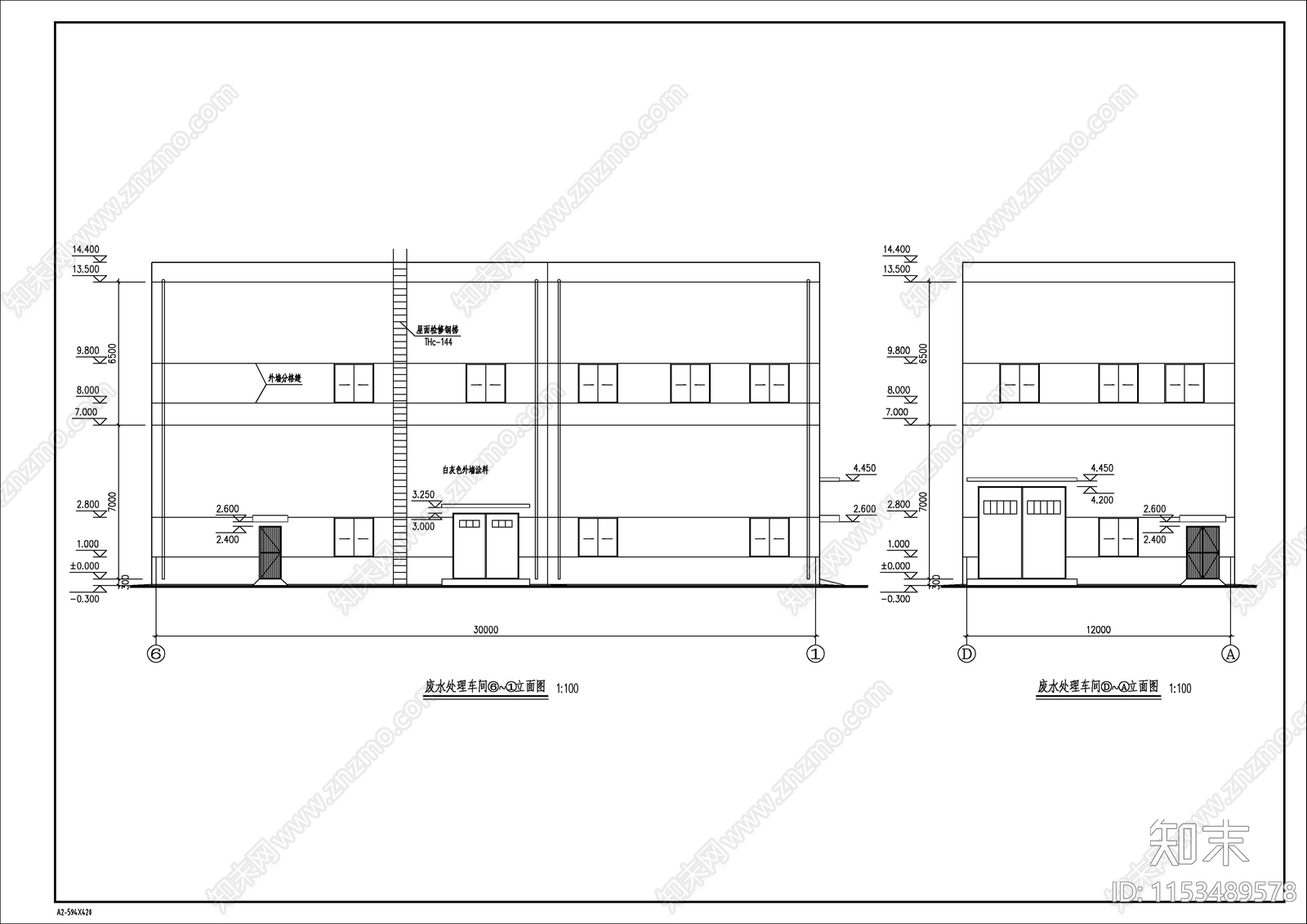 废水处理车间建筑cad施工图下载【ID:1153489578】