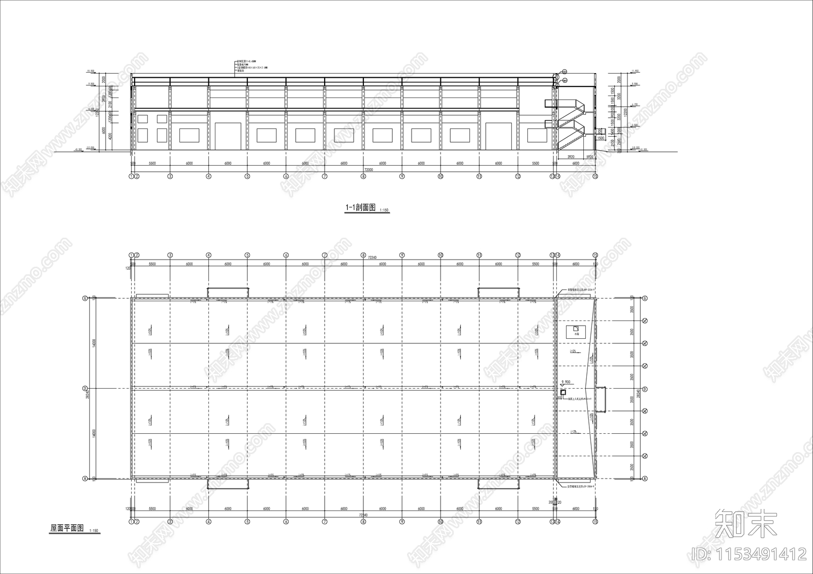 桥式起重机车间建筑cad施工图下载【ID:1153491412】