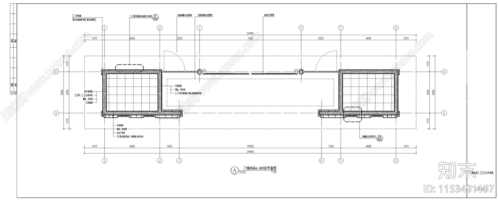 小区景观入口大门建筑设计cad施工图下载【ID:1153491187】