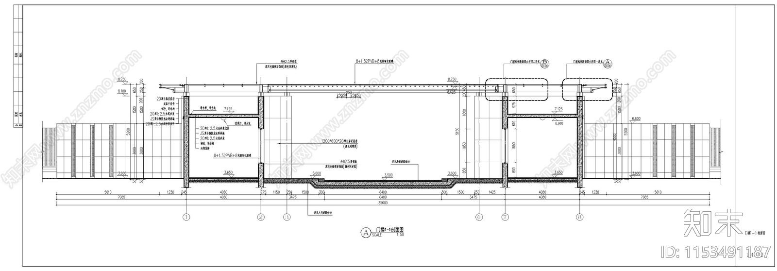 小区景观入口大门建筑设计cad施工图下载【ID:1153491187】